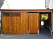 Carport 510x900 cm · Lärche · Abstellraum ca. 400x200 cm · Leimholzrahmentür