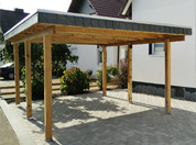Carport 410x500 cm · Läche · Schindelblende 1-reihig Echtschiefer · Winkelabdeckleiste für Schindelblende