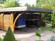 Carport 610x800 cm · Kiefer kdi · Schindelblende 2-reihig Echtschiefer · 2 Leimholzbögen · Pfostenlänge ca. 240 cm