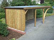 Carport 310x600 cm · Kiefer kdi · 1 Leimholzbogen · Rückwand · Dachrinne braun