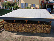 Carport 610x800 cm · Lärche · Schindelblende 2-reihig Echtschiefer · Abstellraum 200 cm · Pfostenstärke 14x14 cm