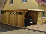 Carport 410x700 cm · Kiefer kdi · Längsseite geschlossen (Wandelemente 160 cm hoch)