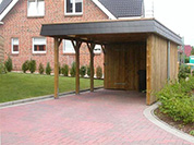 Carport 410x800 cm · Kiefer kdi · Schindelblende 2-reihig Echtschiefer · Abstellraum 200 cm