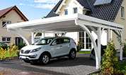 Carport 610x510 cm · Fichte · 2 Leimholzbögen · vom Kunden weiß gestrichen