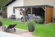 Carport 310x510 cm · Kiefer kdi · Schindelblende 1-reihig Echtschiefer · 1 Leimholzbogen · Rückwand