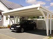Carport 510x510 cm · Fichte ·  2 Leimholzbögen · vom Kunden weiß gestrichen