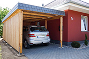 Carport 310x800 cm · Lärche · Schindelblende 2-reihig Echtschiefer · Abstellraum 250 cm