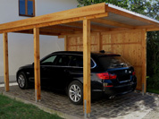 Carport 310x510 cm · Lärche · Längsseite geschlossen mit Wandelementen