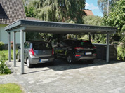 Carport 610x510 cm · Lärche · Schindelblende 1-reihig Echtschiefer · vom Kunden gestrichen
